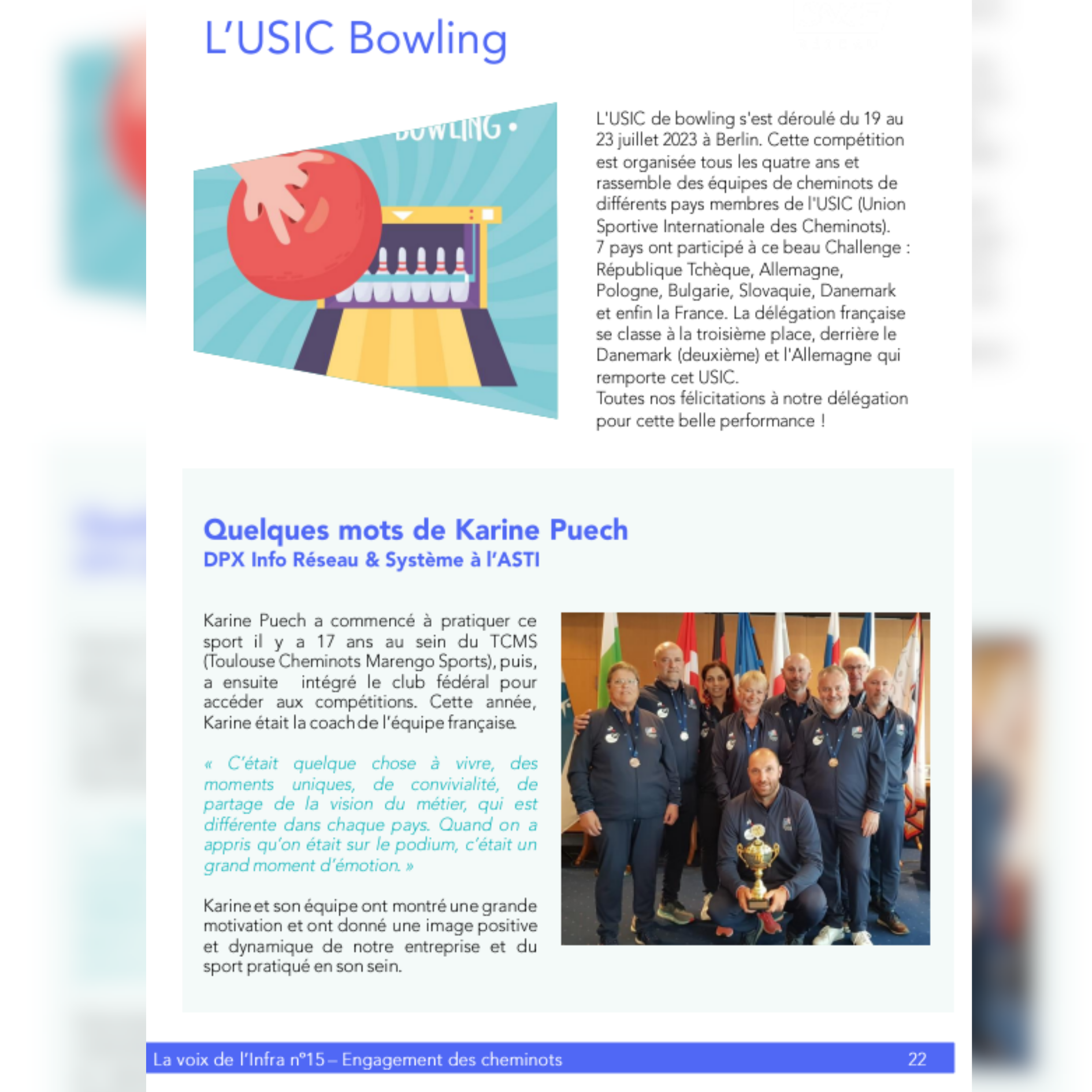 La performance de la France à l’USIC de Bowling à l’honneur dans Journal InfraPôle MPY