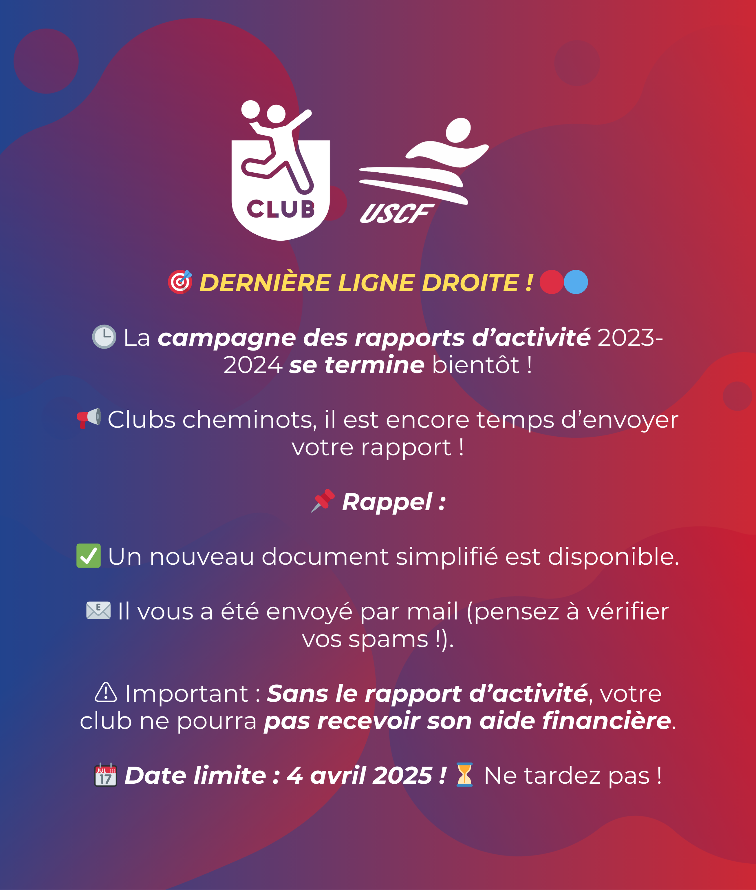 DERNIÈRE LIGNE DROITE ! La campagne des rapports d’activité 2023-2024 se termine bientôt !