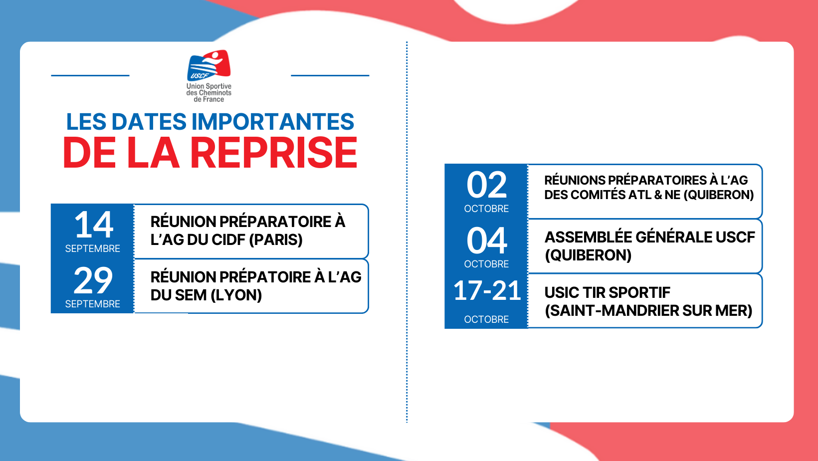 Rappel : Les dates importantes de la reprise